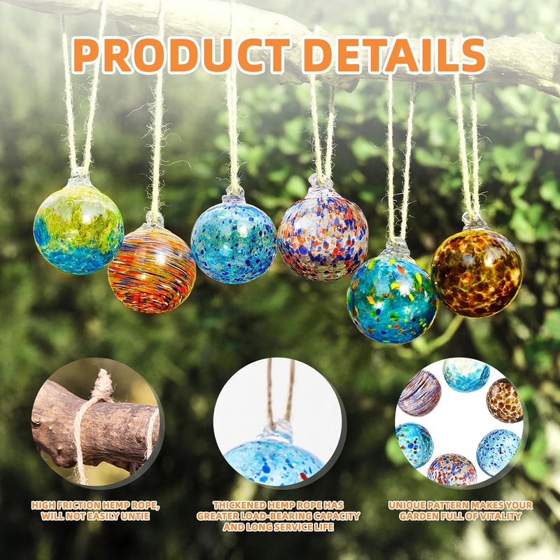 VOREEN 6-Pack Blown Glass Christmas Ornaments, 2.56" Handblown Hanging Glass Gazing Balls for Christmas Tree Decoration, Holiday Ornament Gift Set（Winter Blue & Aqua Mix） - Image 2